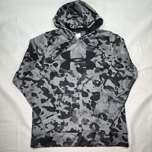 Under Armour COLD GEAR Hoodie Mens M Gray Black Camo Loose Fit Pullover Hunting